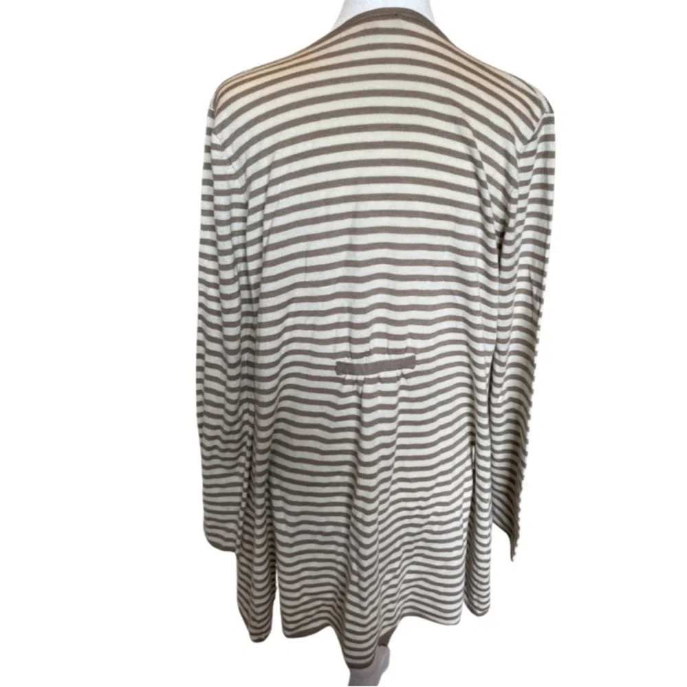 For Cynthia tan and brown striped cardigan with cinched back detail w/ pockets M